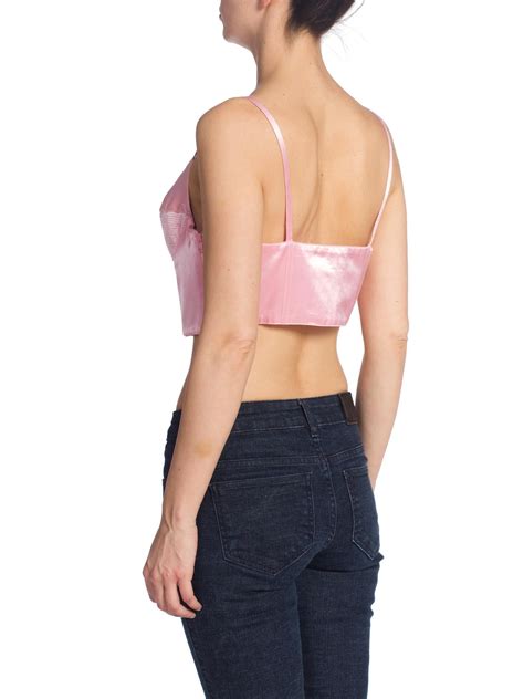 1990'S GIANNI VERSACE Baby Pink Satin Bra Top Buster Bustier For Sale