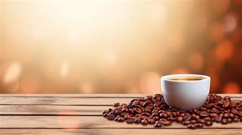 Premium Photo | Coffee cup with coffee beans on wooden table background
