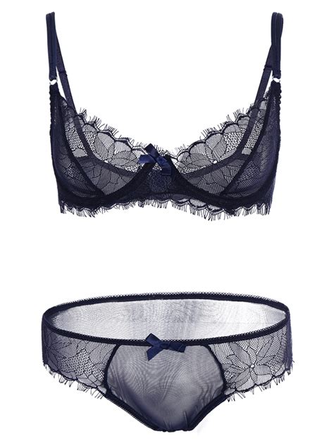 2018 Ultra Thin Transparent Bra Set In Blue 85c | Rosegal.com