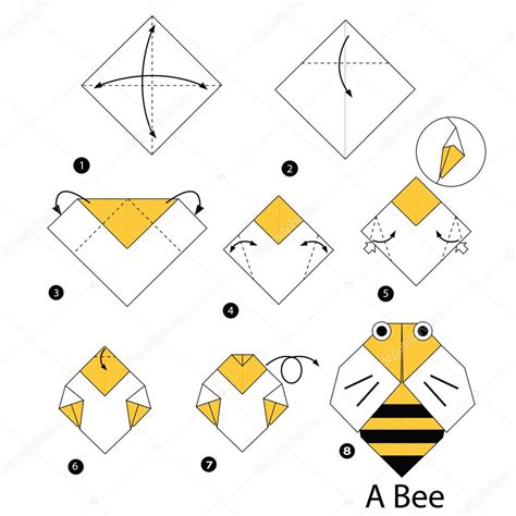 Krok za krokem návod, jak udělat origami A Bee — Stockový vektor #99612180