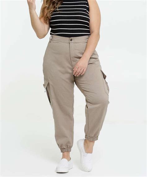 Calça Cargo Plus Size Feminino - Calça Feminina Jogger Cargo Plus Size Razon - Calça Plus Size Feminina ...