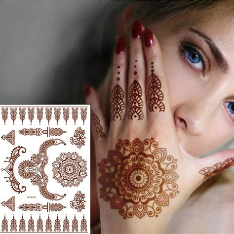 Water Proof for Hands Mehndi Stencil Red Henna Tattoo Stickers - Henna