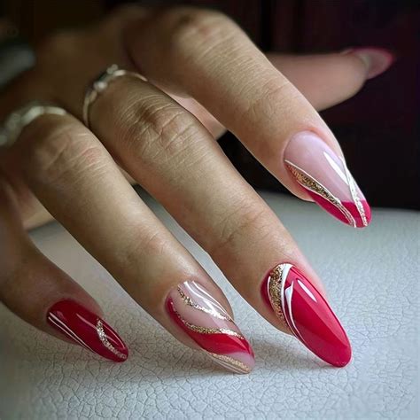 4 Packs (96 Pcs) Glossy Long Almond Press On Nails, Cute Flower ...