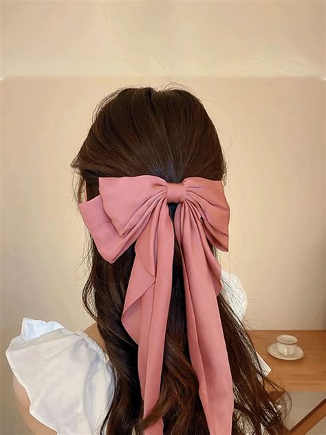 pcs bow silk satin hair ribbon hair clip oversized long tail hair