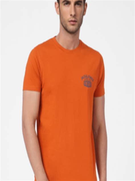 Buy Jack & Jones Men Orange & Grey Brand Logo Printed Pure Cotton Slim ...
