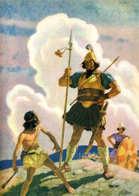 David and Goliath. Illustration by N. C. Wyeth from “Anthology of ...