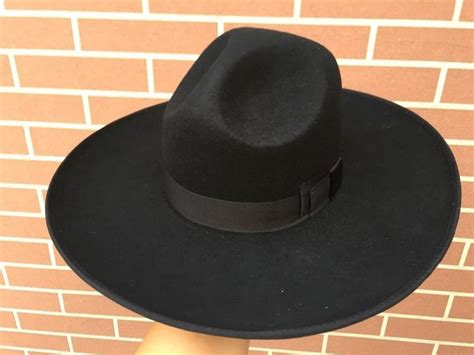 Israel Jewish Kosher Rabbi Wool Fedora Black Hat with Wide Brim ...