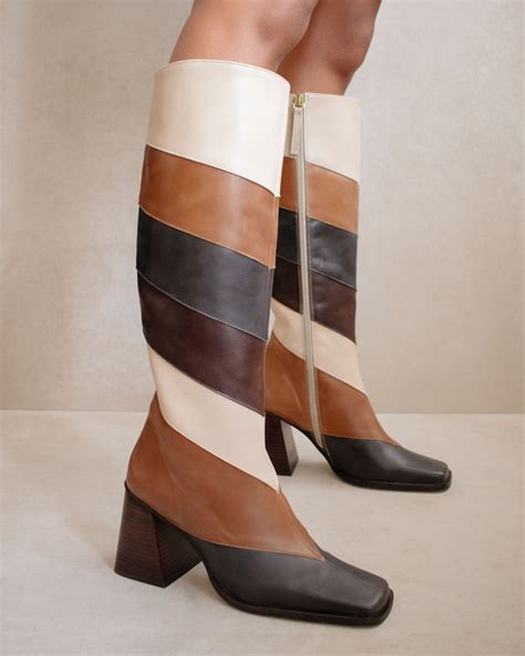 ALOHAS + North Vintage Patchwork White and Brown Leather Boots