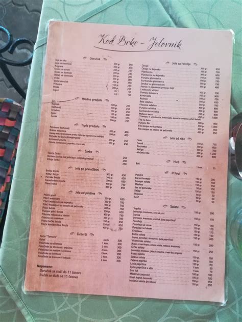 Menu at Ресторан „Код Брке“ restaurant, Veliko Gradište