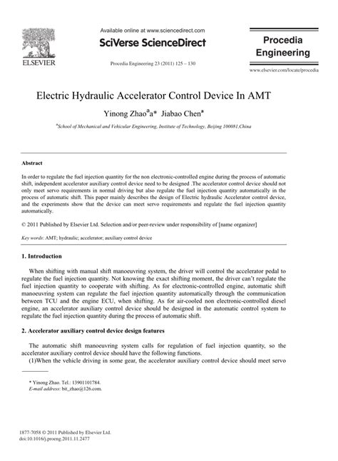 (PDF) Electric Hydraulic Accelerator Control Device In AMT
