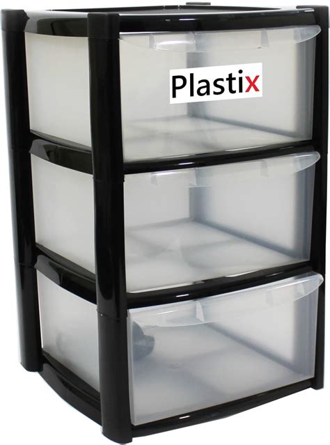 Large 3 Tier Drawer Plastic Draw Storage Trolley Tower Unit Home Office ...