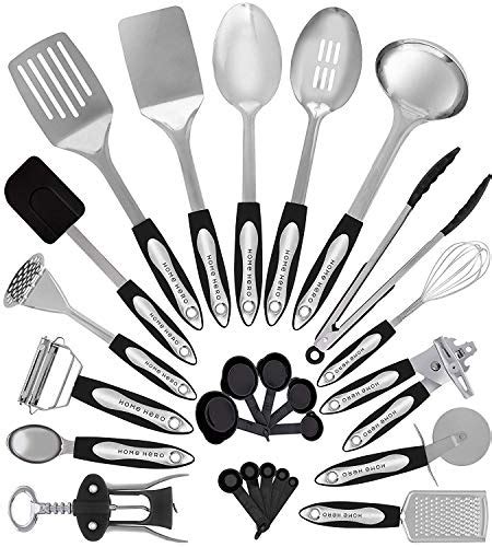 Home Hero 25-pcs Kitchen Utensils Set - Stainless Steel Cooking Utensils Set with Spatula ...