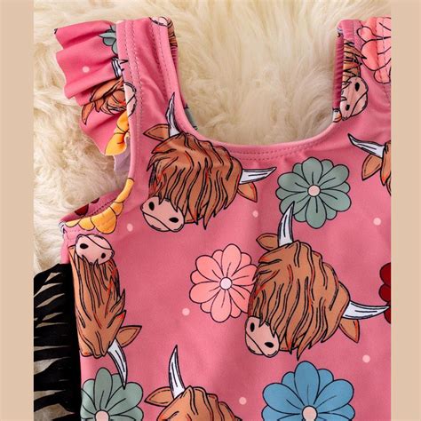 Highland Cow Western One Piece Swim Suit Cowgirl Bathing Suit Rodeo Cow