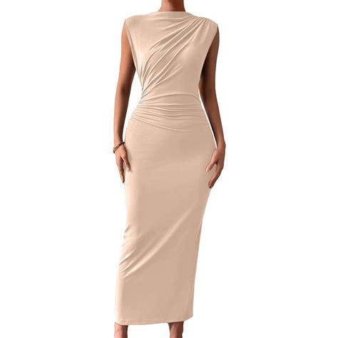 1 Piece Women'S Ruched Bodycon Dress Beige S - Walmart.com