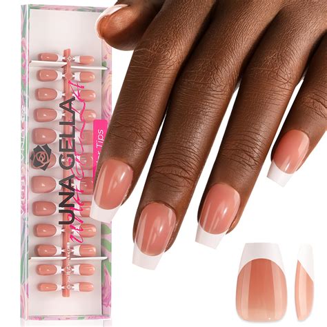 UNA GELLA French Tip Press On Nails Short Coffin French Nail Tips