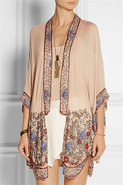 Anna Sui Bead-embellished crinkled silk-chiffon kimono jacket | Chiffon ...