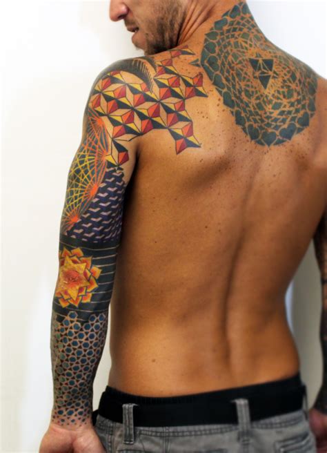 Geometric Colorful Sleeve Tattoo Update (Back)