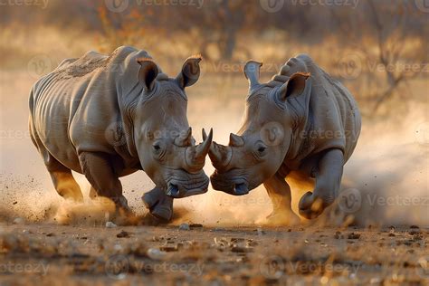 AI generated Two rhinoceros fighting in safariGenerative Ai 45479304