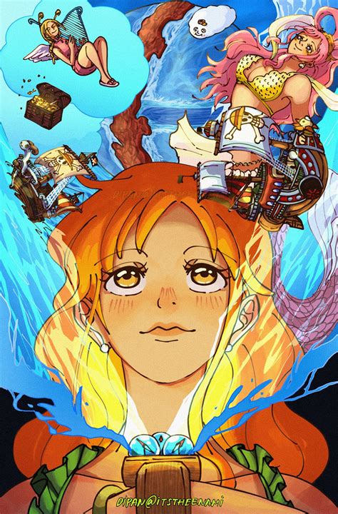 nami, shirahoshi, thousand sunny, zeus, going merry, and 1 more (one