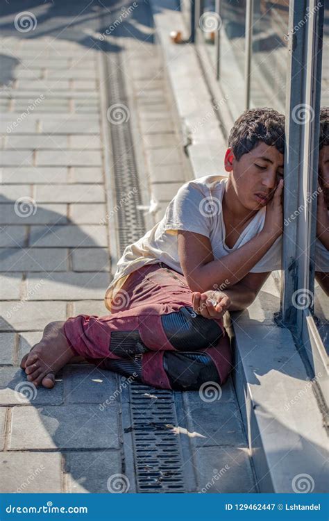 Beggar Gypsy Boy Sleeps and Asks for Alms Editorial Photography - Image ...