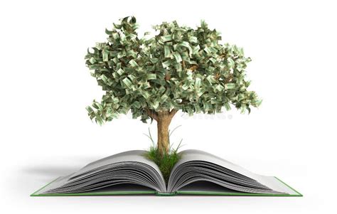 Дерево растя от книги книги a большой открытой с монетками и дерево ...