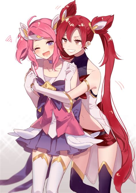 Safebooru - 2girls ;d armlet gloves hair ornament hug jinx (league of ...