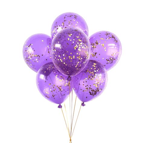 A Cluster Of Purple Balloons With Gold Confetti Tied Together At Bottom