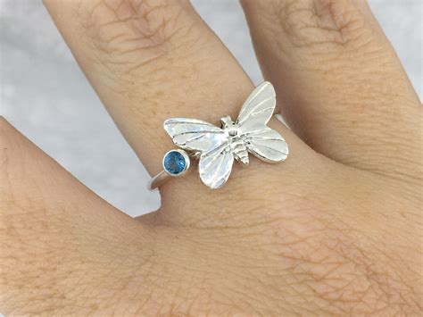 December Birthstone Ring Blue Stone Ring Butterfly Ring | Etsy