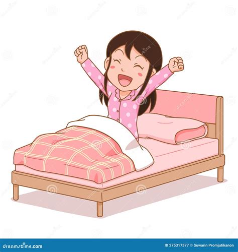 girl wake  stock vector illustration  duvet cute