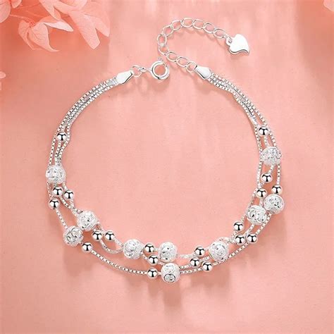Женский многослойный браслет из серебра 925 пробы с бусинами | AliExpress