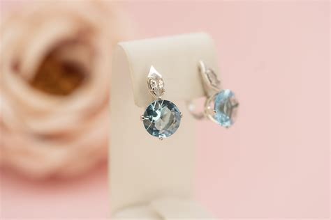 Серебряные серьги с аквамарином и бриллианитами купить в Германии по ...