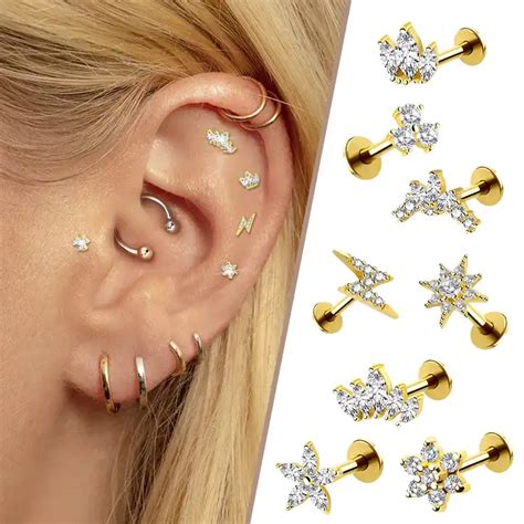 14K oro sólido interno sin rosca Push Pin Piercing cartílago pendiente ...