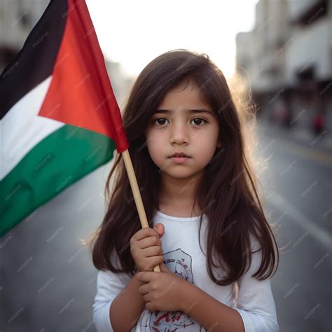 Premium AI Image | Palestinian kid girl holding Free Palestine flag in