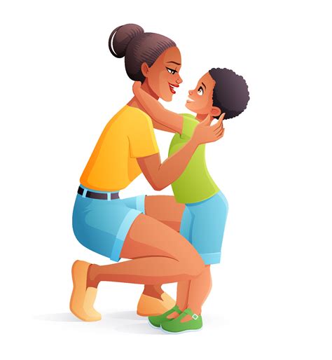 African American mother hugging her young son vector illustration