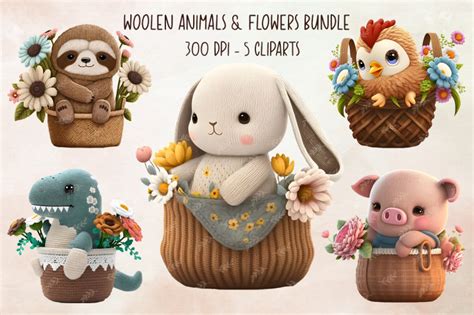 Cute Woolen Animals And Flowers Bundle By Zemira | TheHungryJPEG