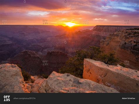 Sunrise at the Grand Canyon in Arizona, USA stock photo - OFFSET