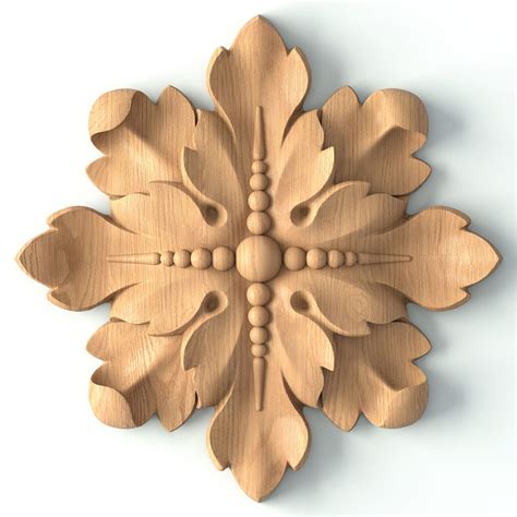 Oak carved rosette with beading and acanthus leaves for interior
