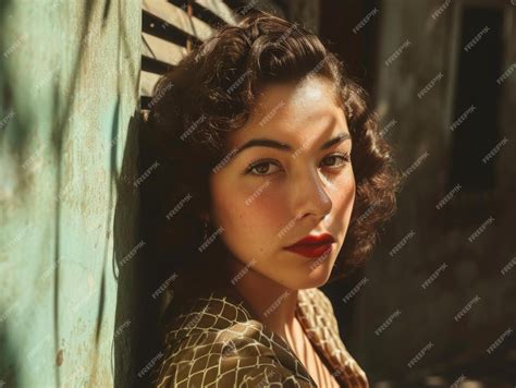 Mujer latina adolescente fotorrealista con ilustración vintage de