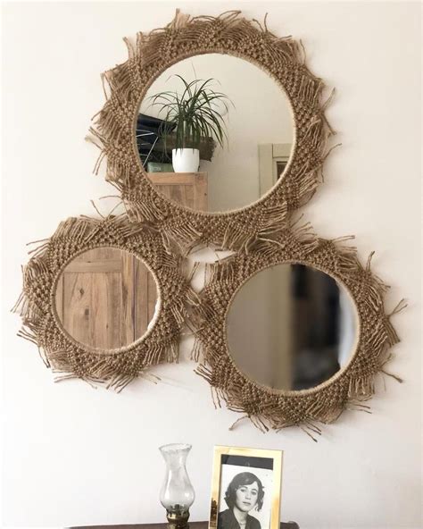 Jute Mirror Set Round Jute Mirror Jute Mirror Boho Mirror | Etsy