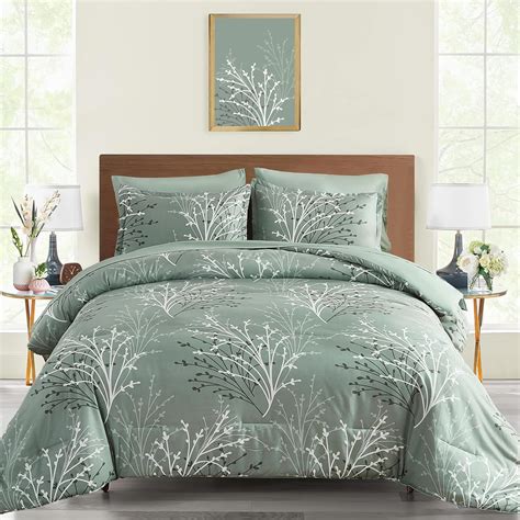 Amazon.com: DJY Sage Green Comforter Set Queen Size Branch Botanical 7