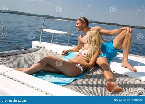 Couple on Honeymoon on a Sailboat Stock Image - Image of pleasure