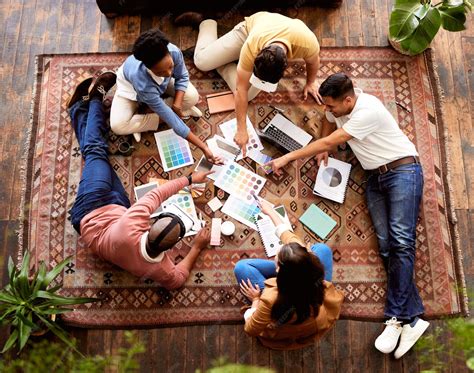 premium photo teamwork creative  overhead   designer team
