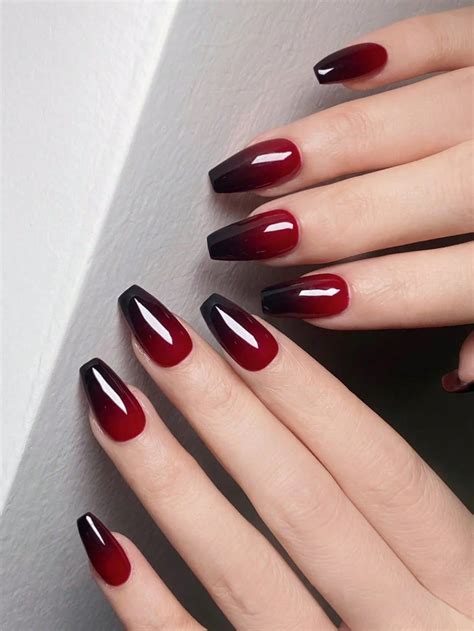 Upgrade Your Look With 24pcs Short Coffin Black & Wine Red Color