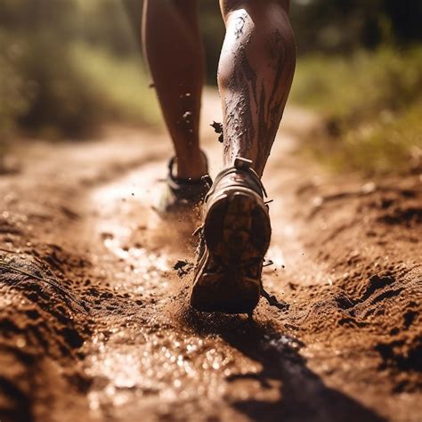 Premium AI Image | a man running in the mud with a tattoo on his leg