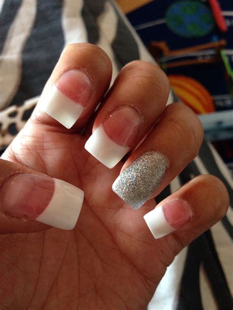 White Tip Acrylic Nails With Glitter