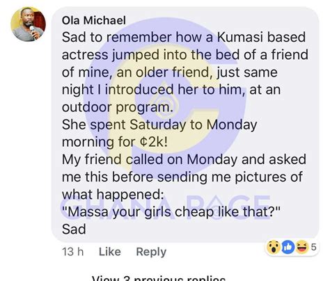 Actress slept with my friend for a weekend and took GH¢2K-Ola Michael