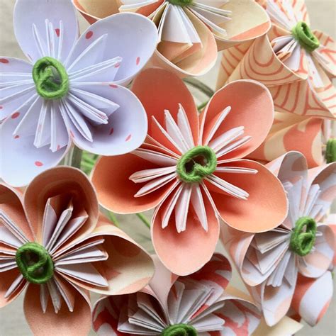 Mini Origami Paper Flower Bouquet in Coral | Etsy