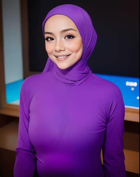 Arafed woman in a purple hijab poses for a picture - SeaArt AI
