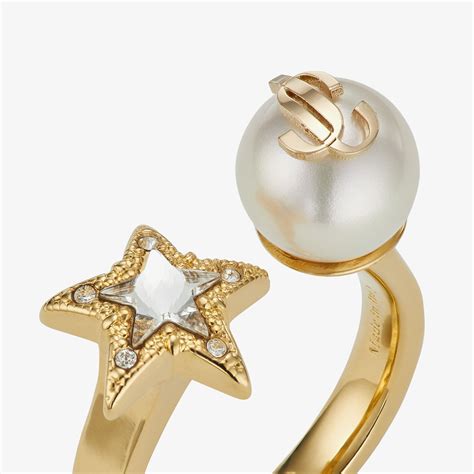 Gold-Finish Metal Ring with Crystal Star and Pearl | JC Star Pearl Ring
