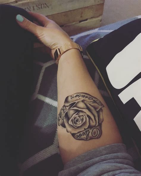 Rose Tattoo With Names On Petals at James Mack blog